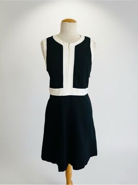 Kate Spade Black White Color Block Zip Front Flare Dress Size 10 Womens